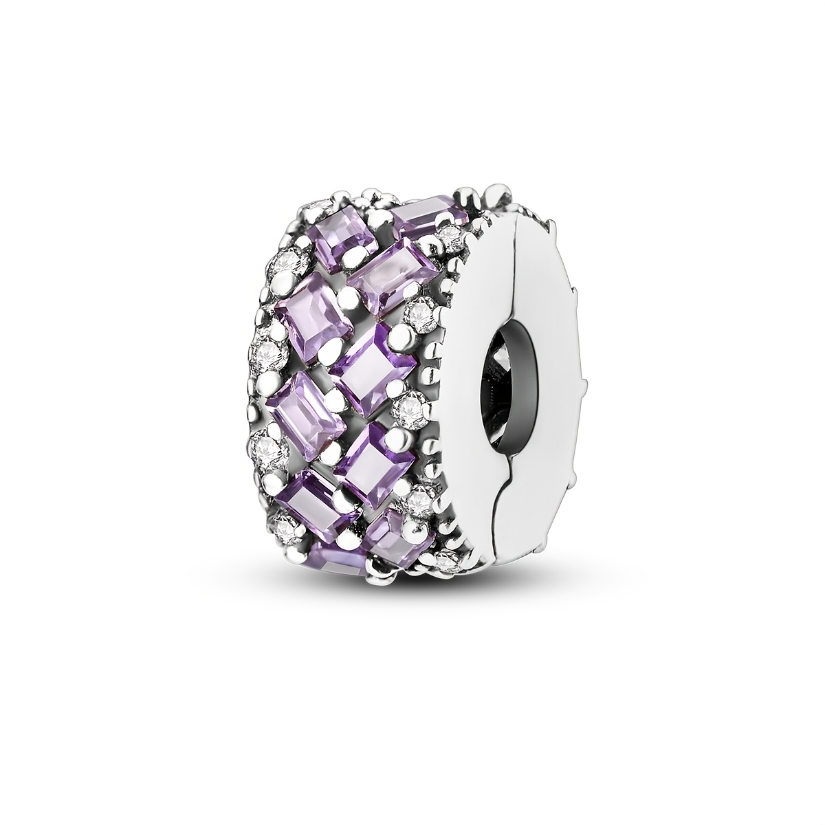 

Sparkling Purple Bead Charm For 3mm Bracelets, 925 Sterling Silver With Synthetic Cubic Zirconia, Luxurious Gift Making, Original Brand, 3.1g