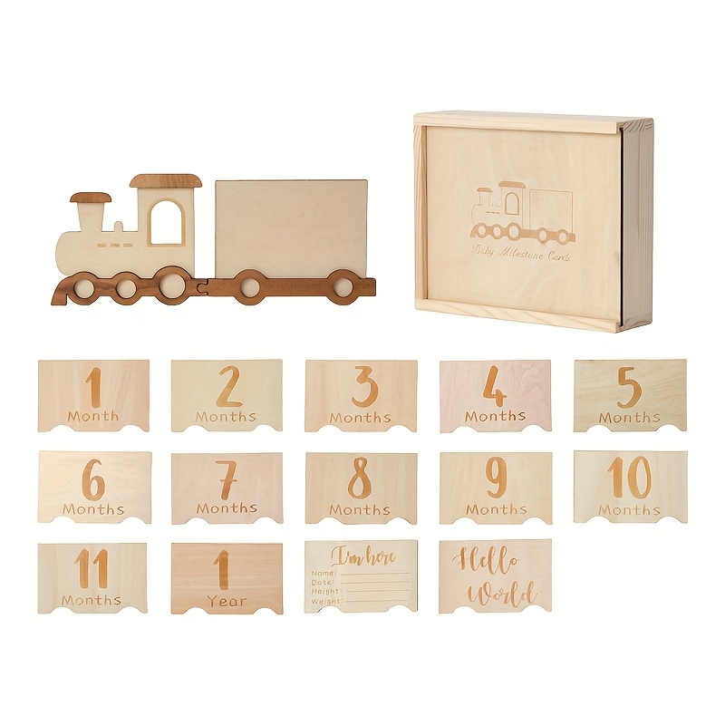 Image of Wooden Train Milestone, Baby Growth Record Wooden Piece, Celebrating 1-12 Months, First Year Keepsake, Christmas Gift, Photo Prop