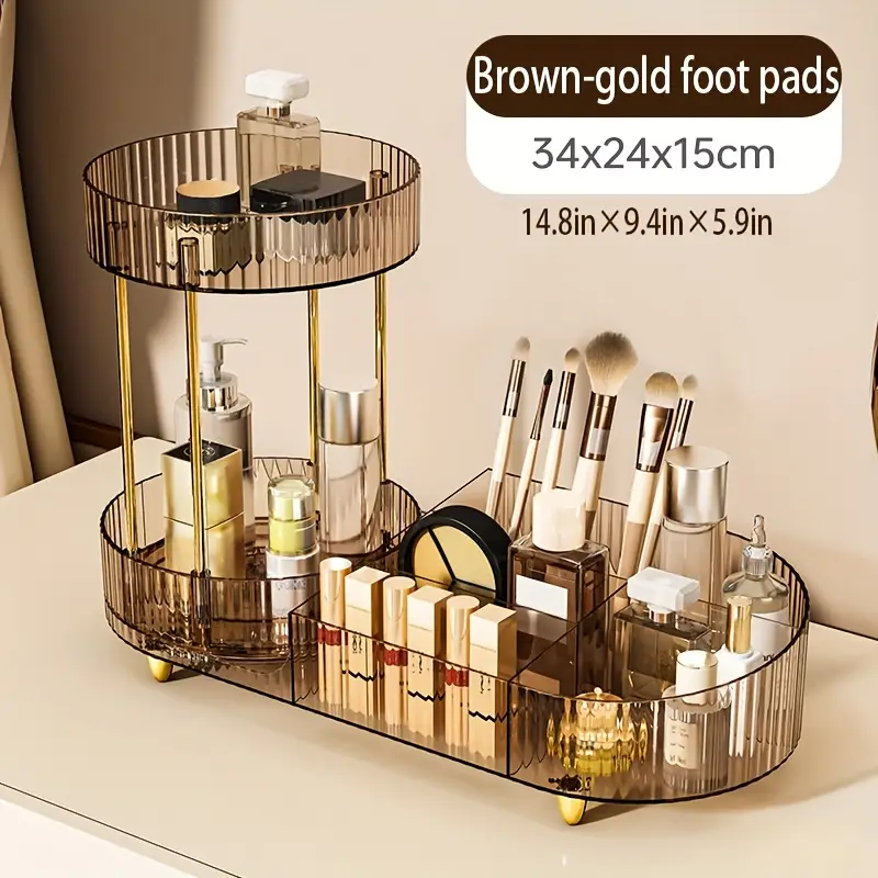 2 layer transparent acrylic makeup storage box with transparent golden silvery pad makeup storage rack for dressing table to store skincare products brushes perfume Product details 2