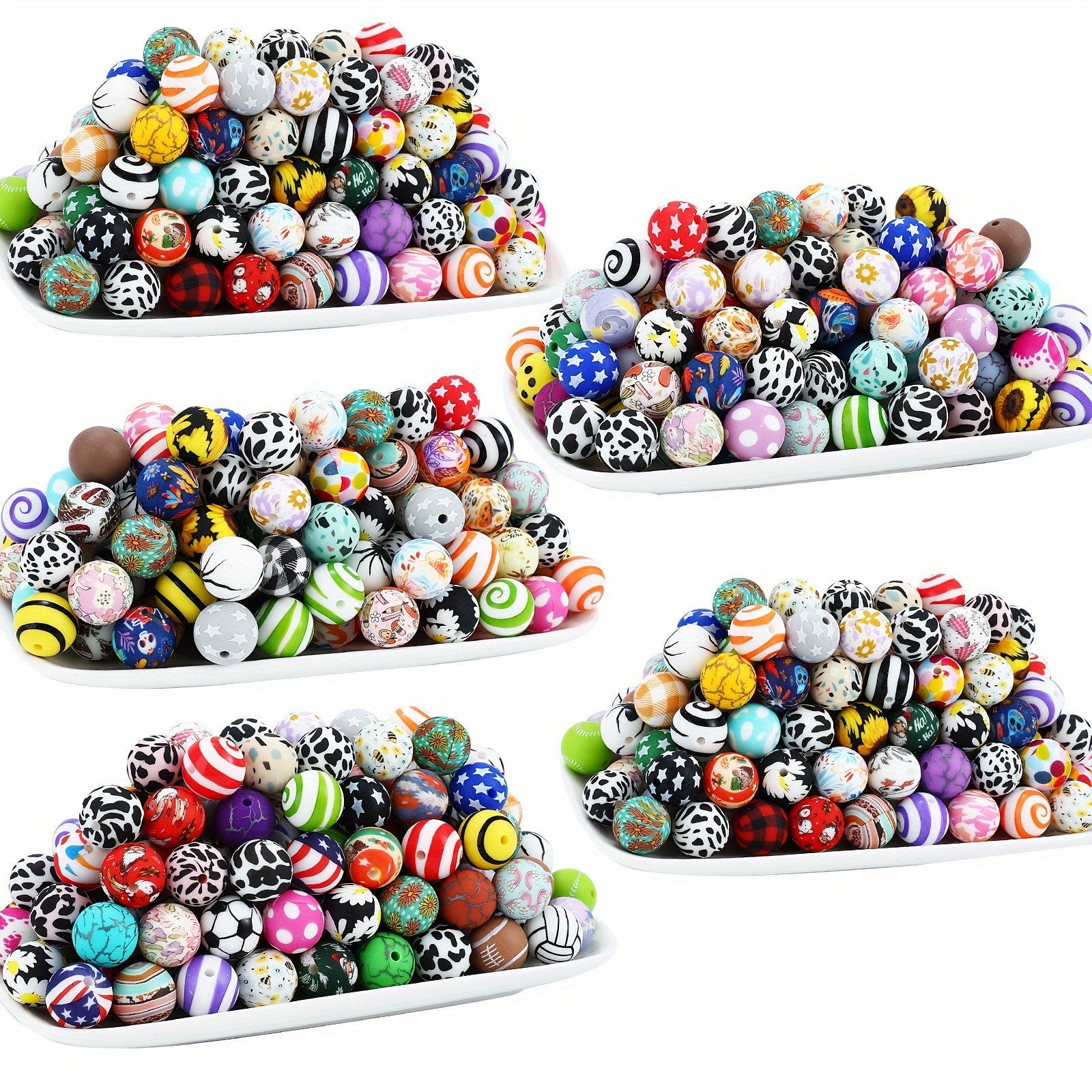 

50/10pcs Mixed Color 15mm Halloween Christmas Sunflower Water Transfer Silicone Beads Halloween Printing Silicone Loose Beads For Jewelry Making Diy Beaded Pen Decorative Accessories