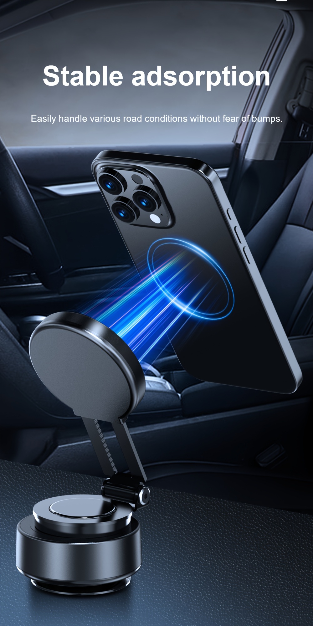 TASTYTI Upgraded Magnetic Phone Holder with 360° Rotation & Retractable Design - Heavy-Duty Aluminum Alloy, Vacuum Suction Cup, Wall/Mount/Car/Truck/Desk Mount, Portable Phone Stand For Car, Gym, Office, Home - Compatible With All Phones