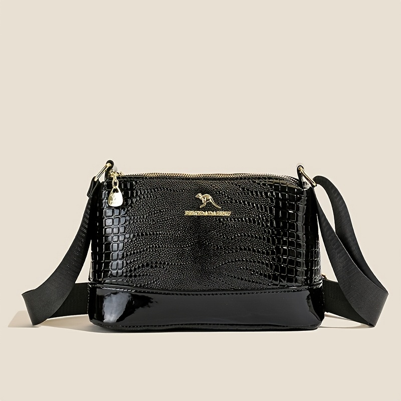 TEMU Women's Crossbody Bag, Retro Style, Solid Color No Pattern, Zipper Closure, Adjustable Strap, Black, , Suitable For Commuting, Shopping, Travel,
