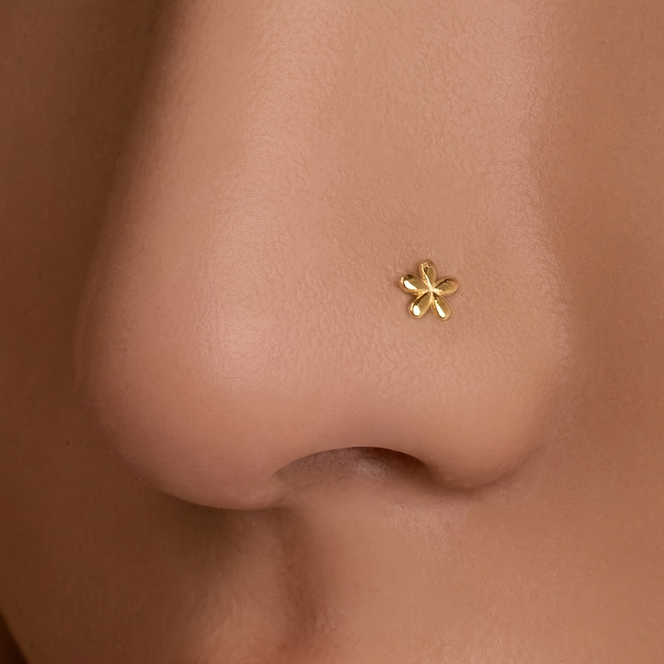 TEMU 1pc Mini Floral Nose Stud - Steel Unisex Nose Piercing Jewelry, Suitable For Daily Wear