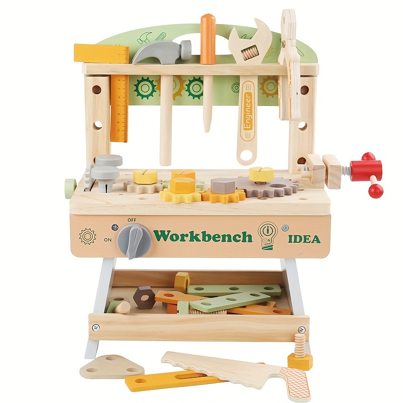 Image of Kids Wooden Tool Set - Multifunctional Nut Disassembly And Assembly Toy With Portable Tool Bench, Fun Pretend Play Set For Boys And Girls - Gift For Girls And Boys Pretend House Toys