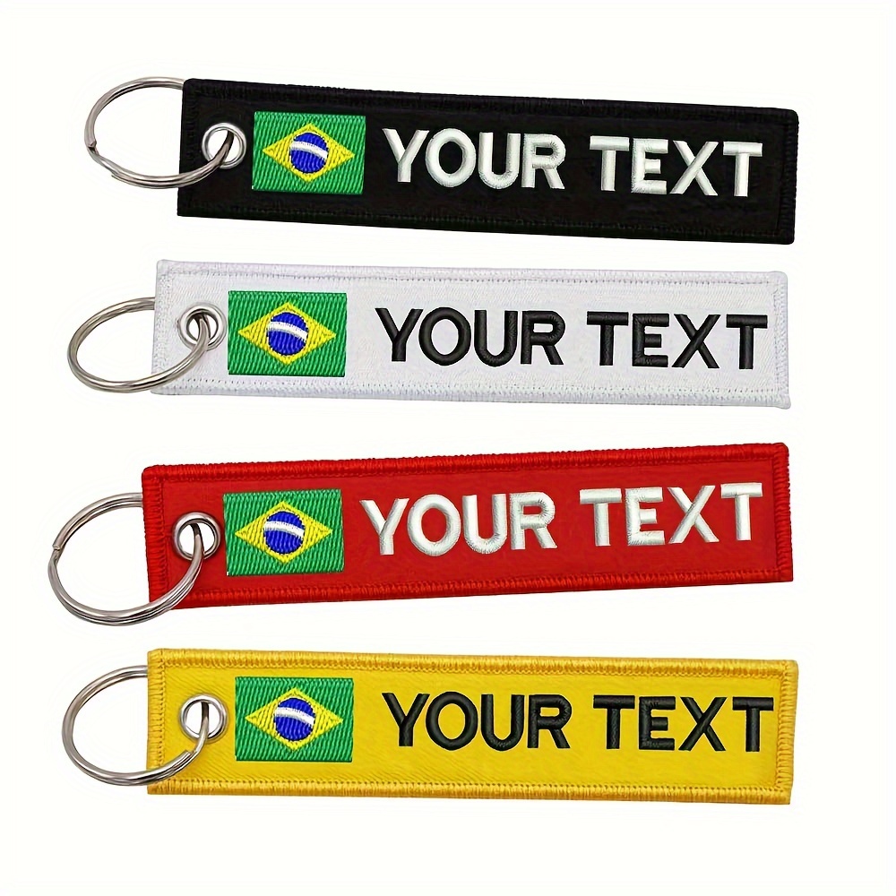 

Customizable Double-sided Name Keychain With Brazilian Flag Embroidery - Personalized Gift For