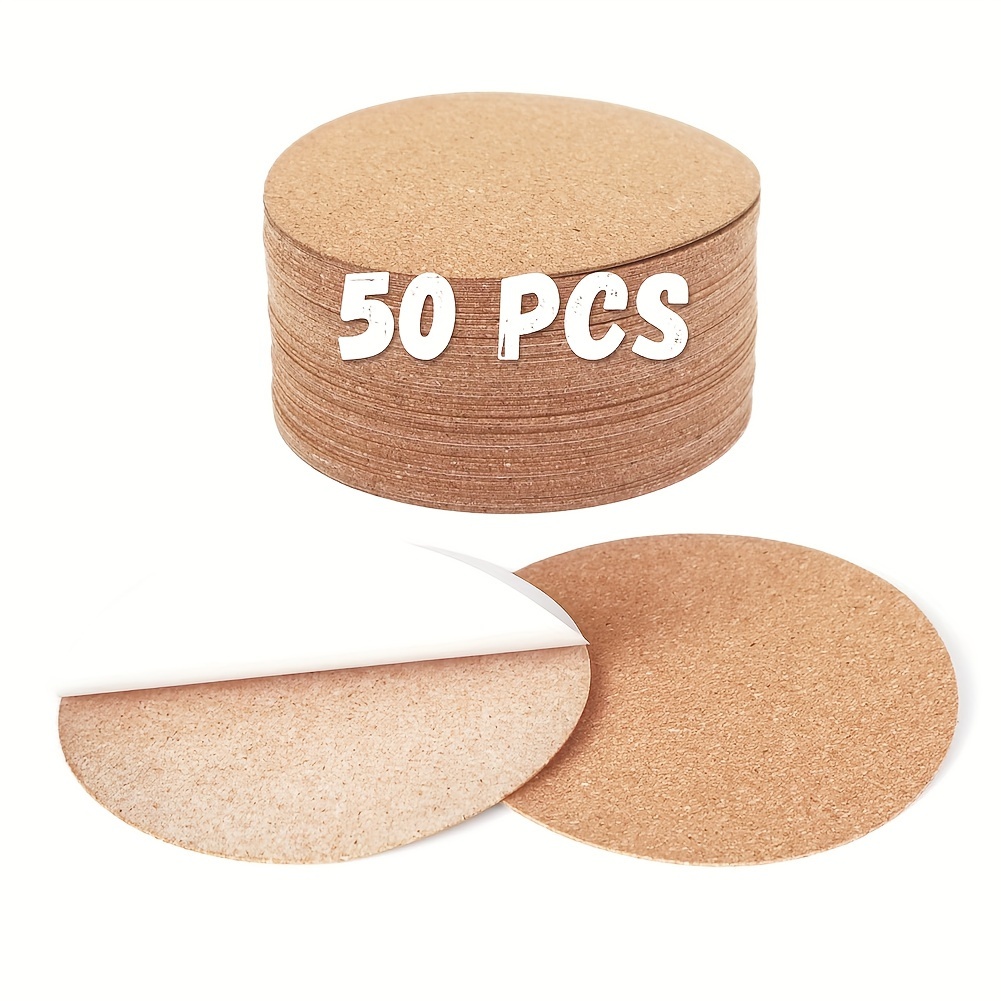 

50pcs Self-adhesive Cork Sheets For Diy Coasters, 4 Inch Round Backing Cork Tiles Mat With Strong Adhesive-backed For Diy Crafts Adhesive Cork Board