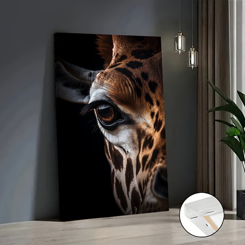 TEMU Beautiful 2d Flat Canvas Painting, Giraffe's Eye , Oil Painting, Poster, Wall Decoration, Living Room, Decorative Art, Solid Wood Frame, 16Ã24