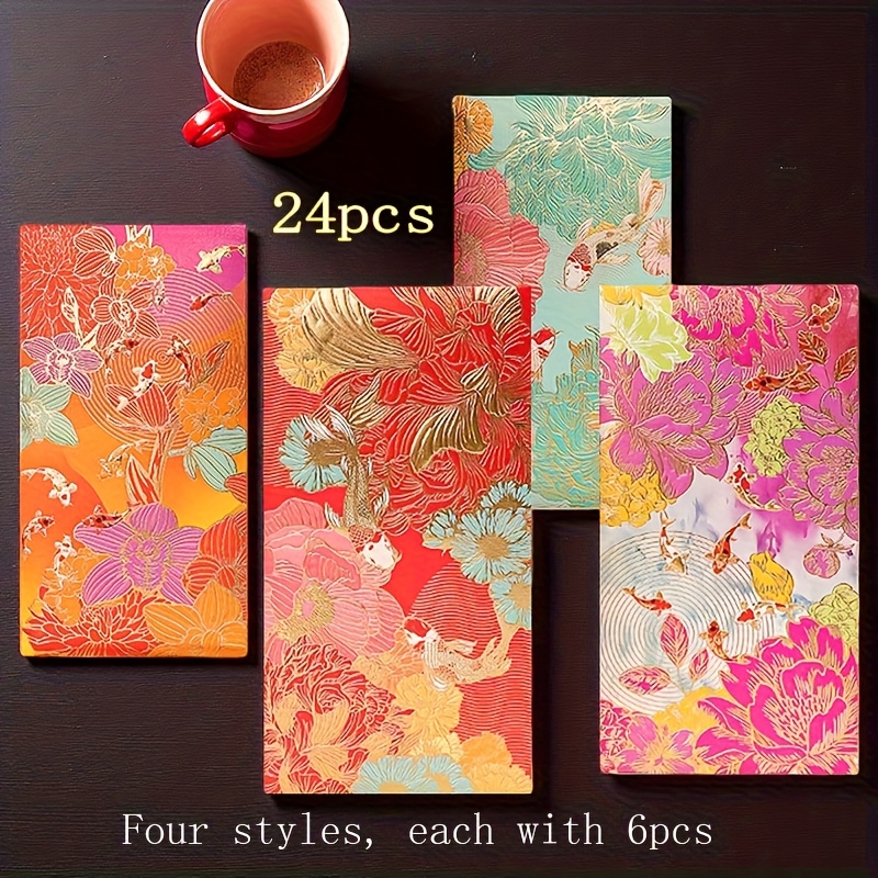 TEMU 24pcs, New Upgraded Style, New Year Envelopes, Wedding Red Envelopes, Money Wallets For Wedding Gifts, 4 Styles Mixed 6pcs, Self-sealing, Money