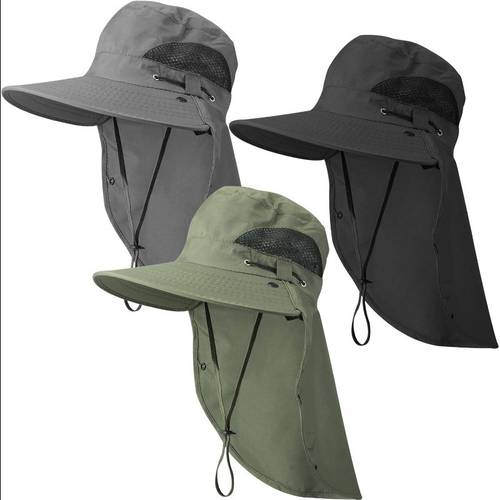 3pcs sun hat for men women with neck flap breathable wide brim bucket hat uv protection upf 50 fishing hiking