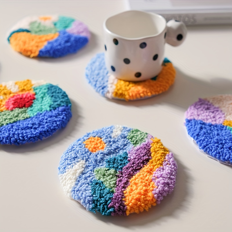 

6-pack Handmade Diy Needle Felting Kit, Color Landscape Themed Coaster Set, Beginner Embroidery Punch , Supplies, Sewing Accessories