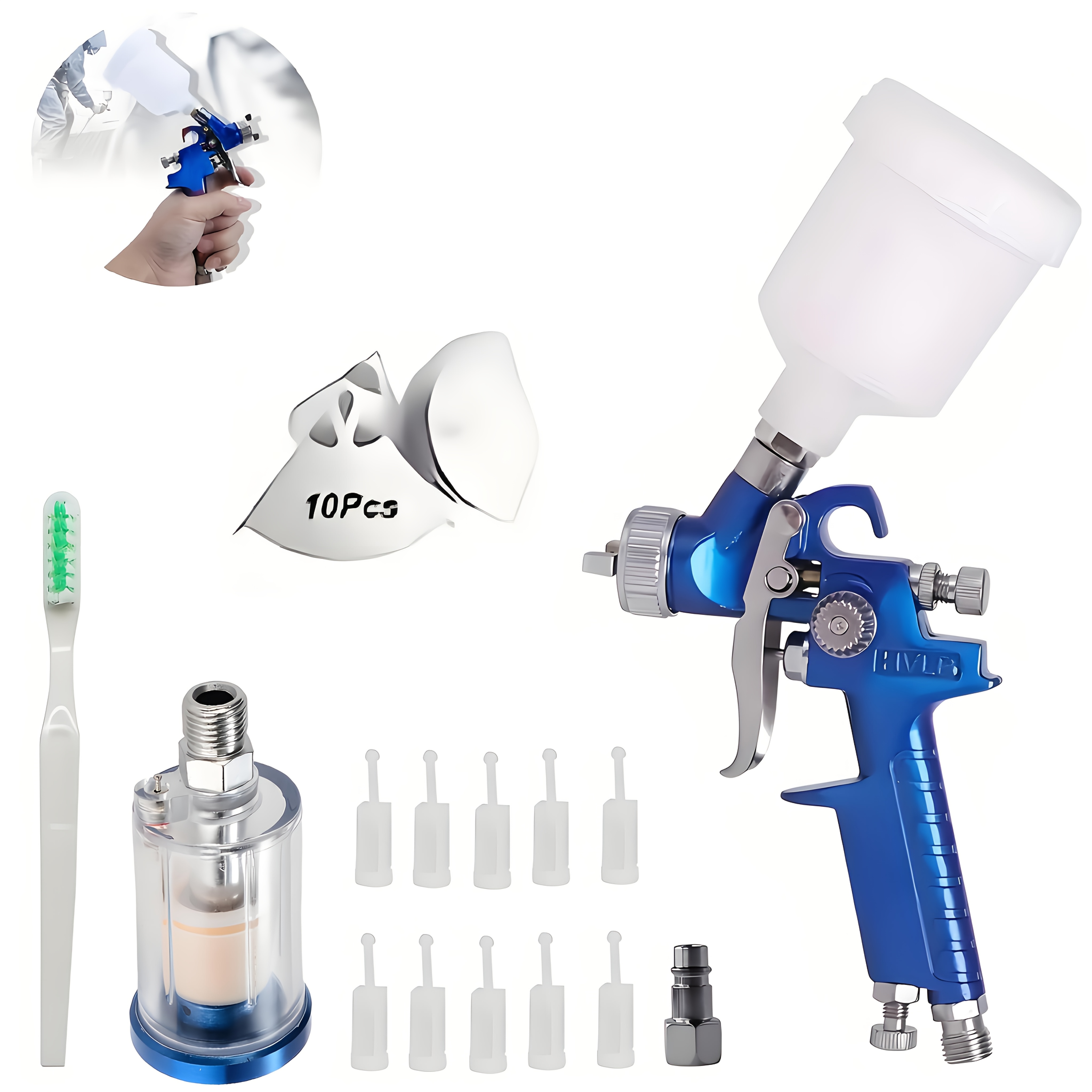 TEMU Hvlp Mini Spray Gun Kit With 0.8/1.0mm Nozzle, 4.23oz Gravity Feed Paint Sprayer, 1 Filter   10 Paper Funnels   10 Filter Screens, Suitable For