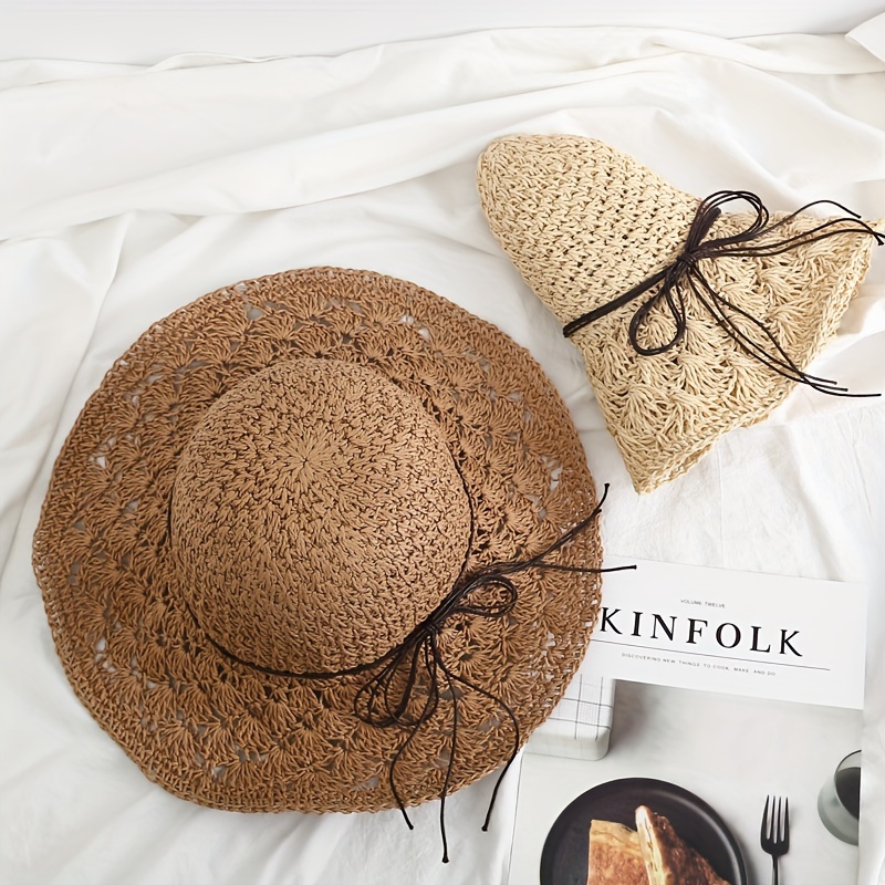 Summer New Woven Straw Hat, Versatile Seaside Beach Sunshade Hat, Women's Summer Sunshade Shell Hat, Fashionable Trend Large Brim Straw Handmade