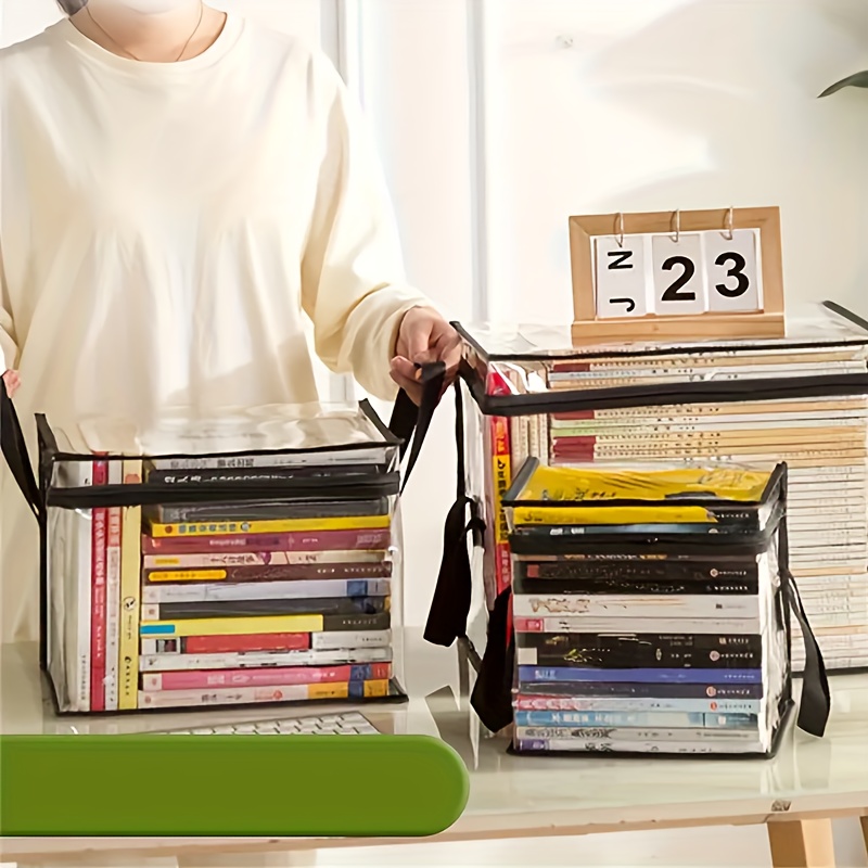 

1pc Pvc Transparent Book Storage Bag, Multi-functional Organizer With Zipper And Handle, Foldable, Dustproof, Lightweight, Office Use, Easy Access, Durable Material