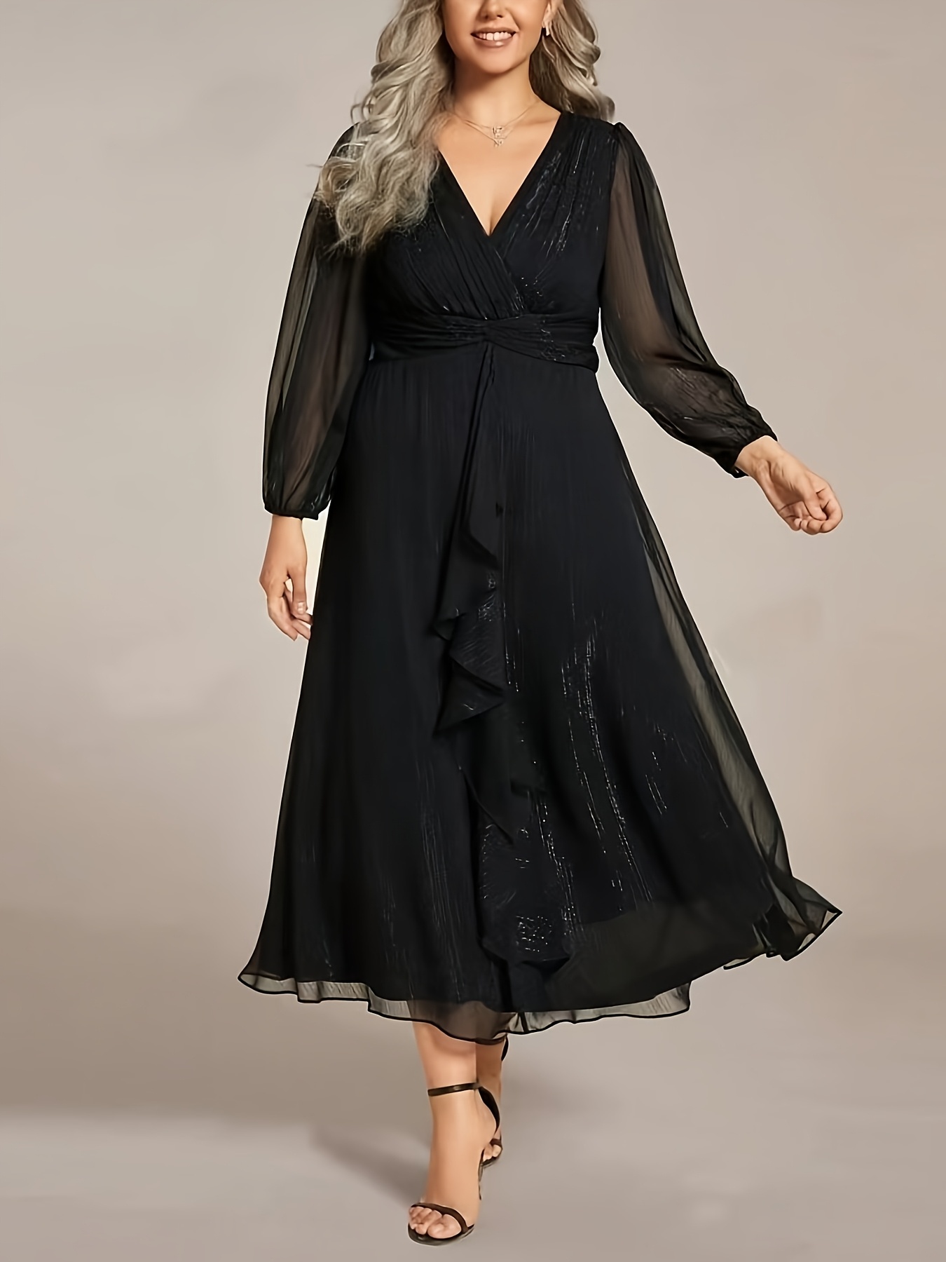 womens elegant deep v neck sleeve a line dress solid   washable middle eastern   for formal casual occasions dress sleeve  ing wear cultural attire no stretch fabric   silhouette