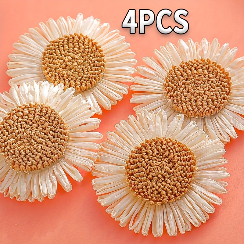 TEMU Juego de 4/8 piezas de decoración simulada con margaritas, accesorios para manualidades DIY, adecuados para sombreros de playa, ropa, cortinas y