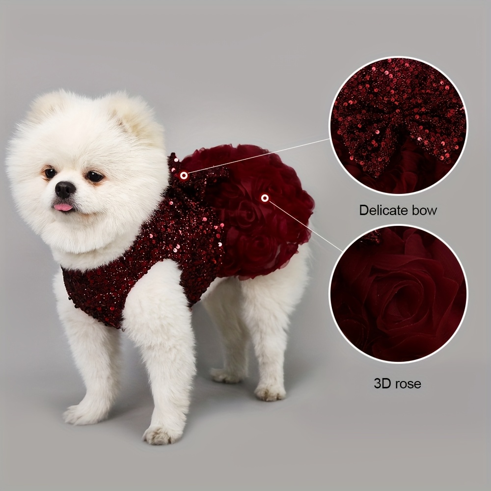 sparkling sequin 3d rose dog dress bow accent elegant - Temu