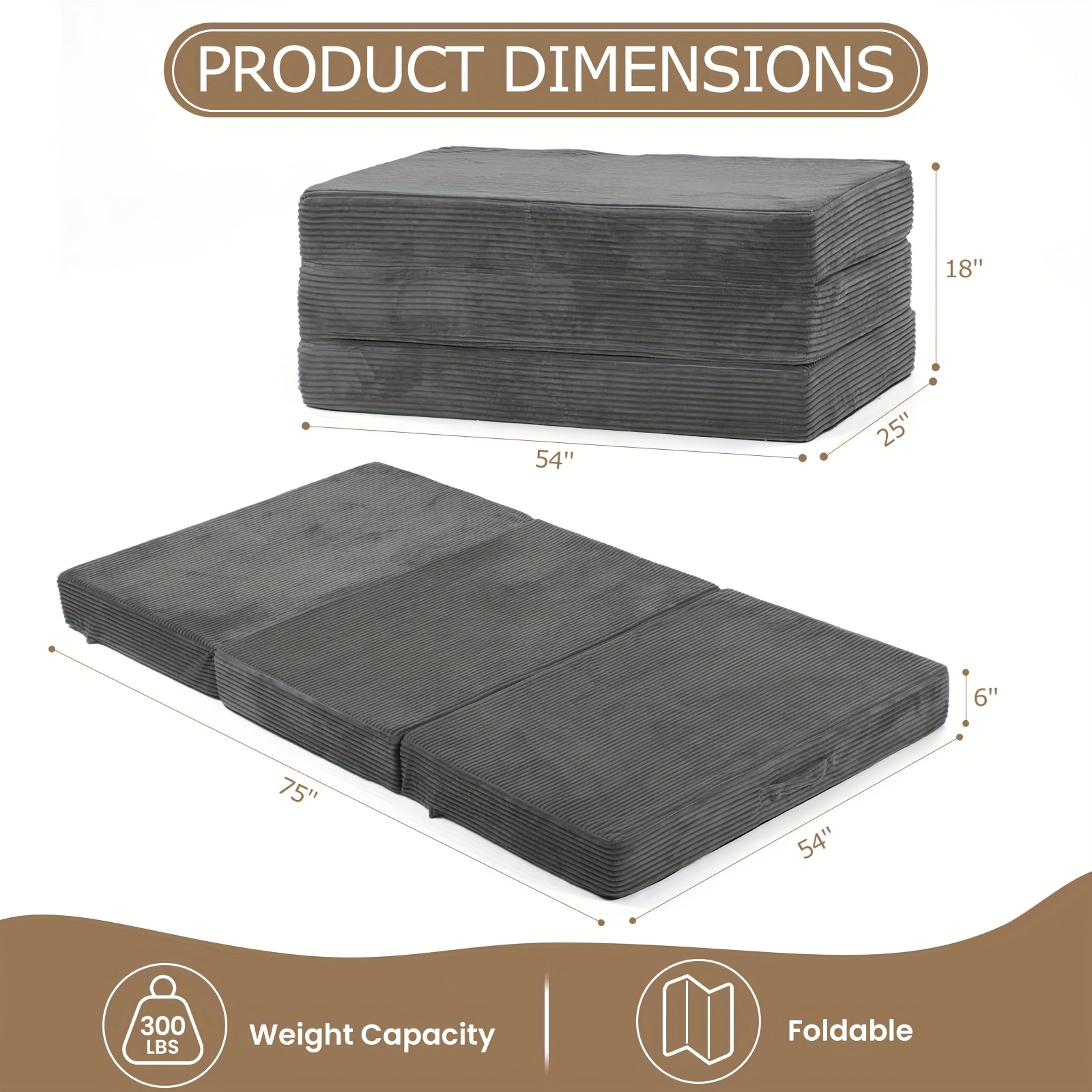 TEMU 6-inch Mattress In Twin, Full, And Queen Sizes - A Foldable Futon Sofa Bed Featuring A Removable And Washable Cover, Along With A Folding Memory