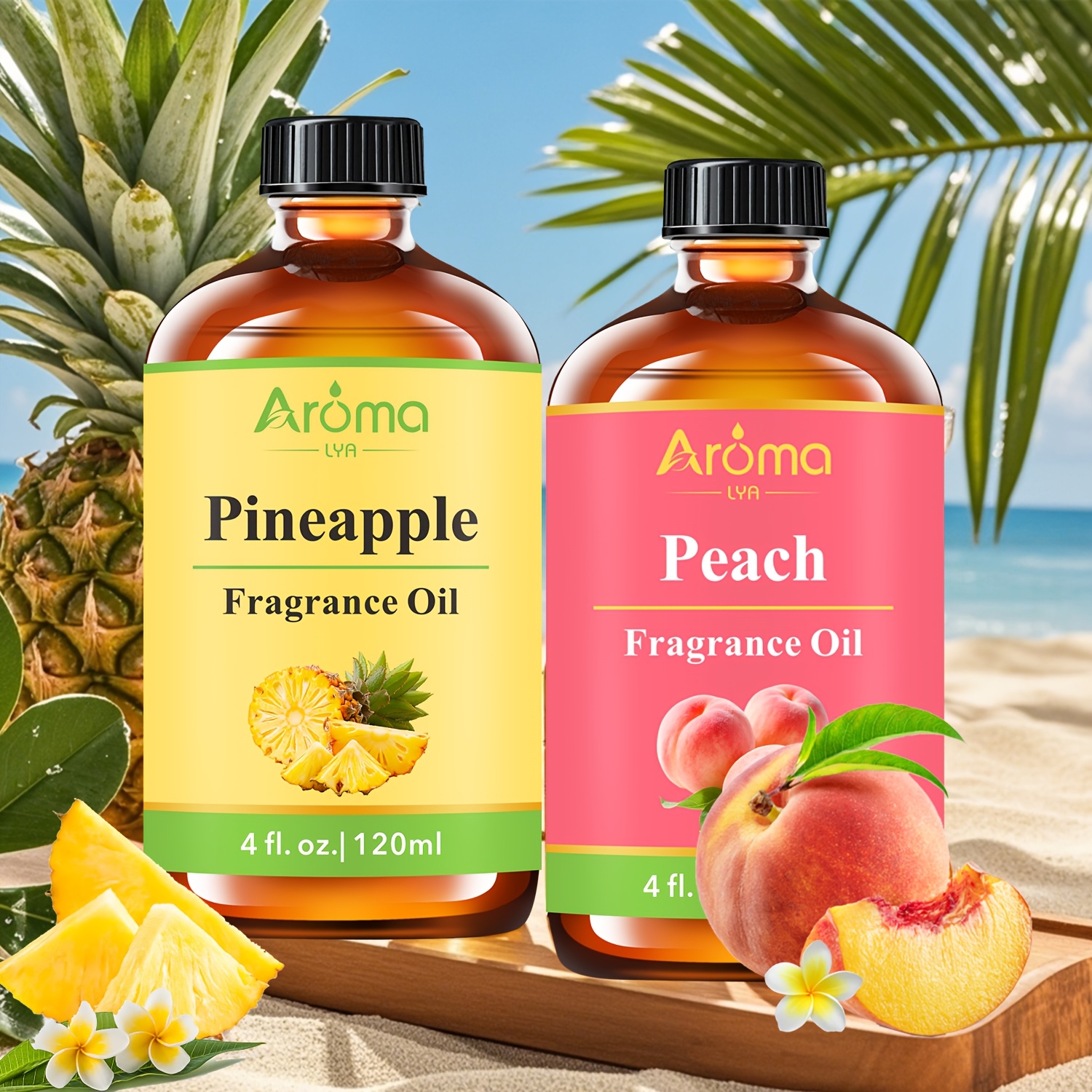 2pcs Pineapple And Peach Essential Oil, Tropical Fruit Fragrance, Flavored Air, for Candle/ Diffuser/ Car Air Freshener/ Home Decor/ Humidifier/ Perfume Spray/ Air Freshener, Diffuser Essential Oil, Father's Day Gifts, Local Warehouse