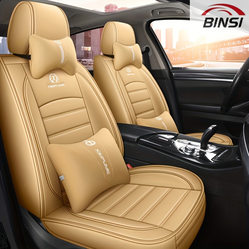  Coverado Seat Covers Full Set, 5 Seats Universal Seat Covers  for Cars, Beige Car Seat Covers Front Seats Back Seat Cover, Breathable Car  Seat Cushion, Leather Seat Cover Seat Protector Fit