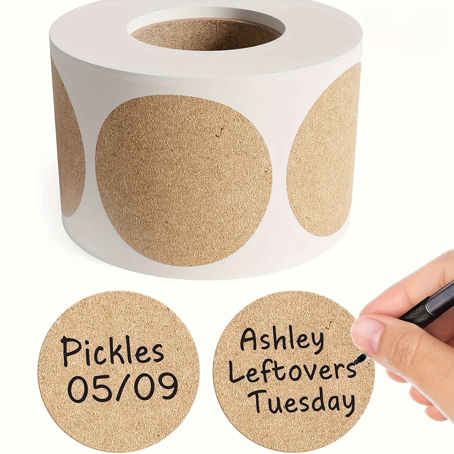 

2 Rolls/1 Roll Pack Of Self-adhesive Cork Labels, Waterproof And Round Stickers For Organizing And Labeling, Office And Home Use