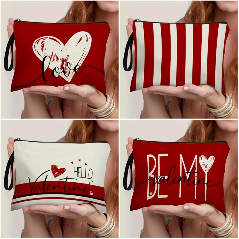 

Valentine's Day Women's Cosmetic Bag, Letter And Love Splicing Design Cosmetic Bag, Polyester Material, Suitable For Holiday And Daily Use Zipper Bag, Perfect Gift For Women, 6.7inch X 9.9inch