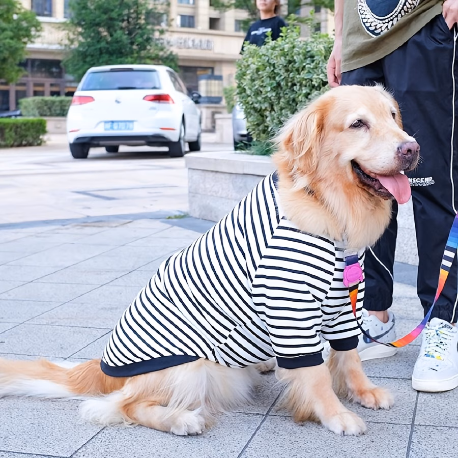 large dog fleece round neck black and white striped casual sweatshirt Product details 10