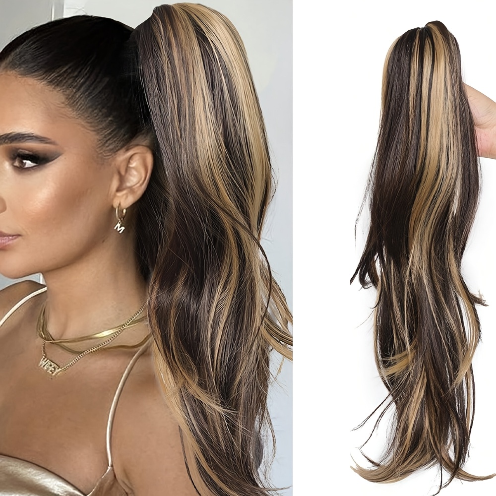 18 claw clip ponytail extension for women long curly heat resistant synthetic hair versatile 23 6 long ponytail with bangs   all   everyday stylish hairpiece natural look ponytail heatresistant fiber details 2