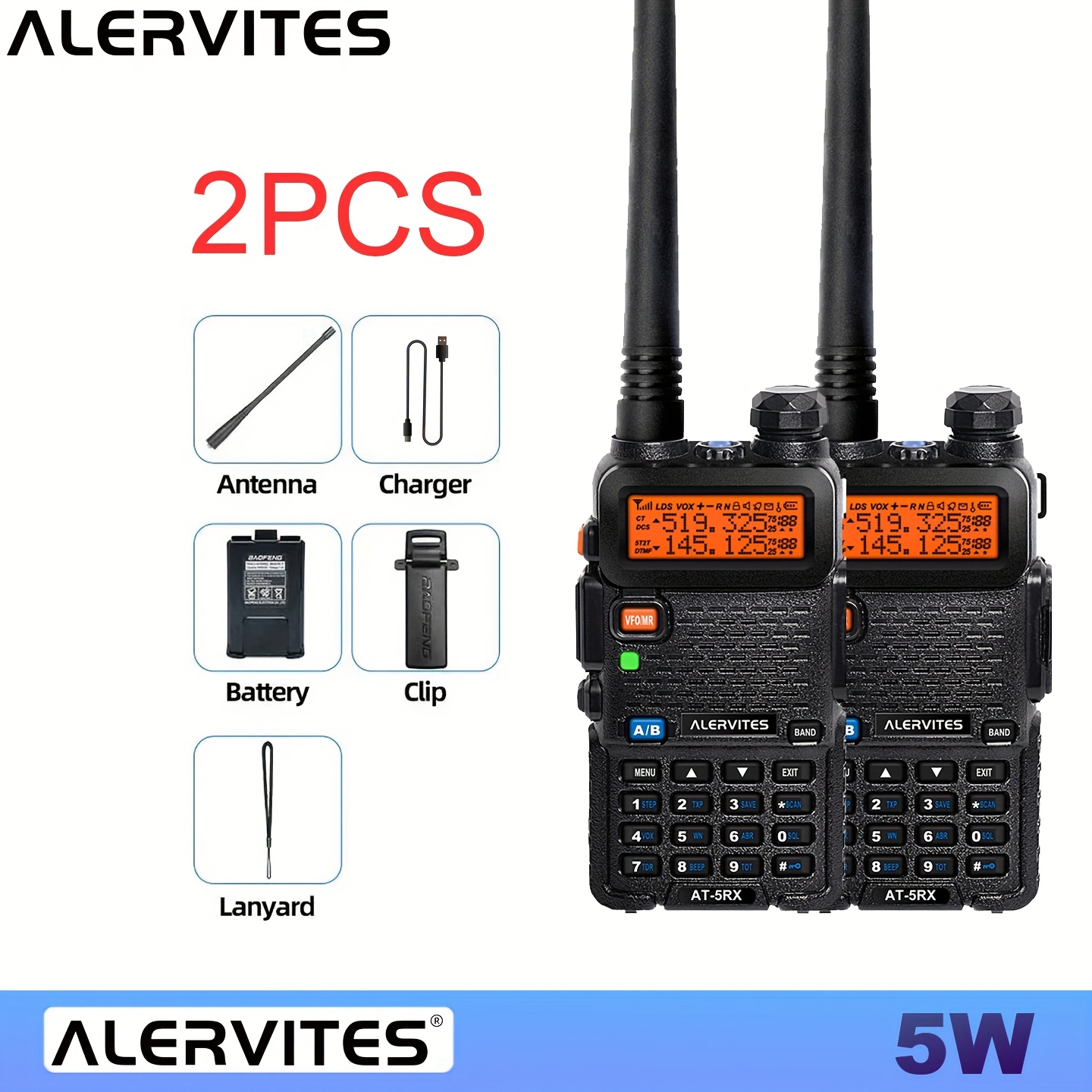 TEMU 2pcs At-5rx 5rx Radio, 5w/8w Dual-frequency Radio, Remote Handheld Portable Walkie-talkie