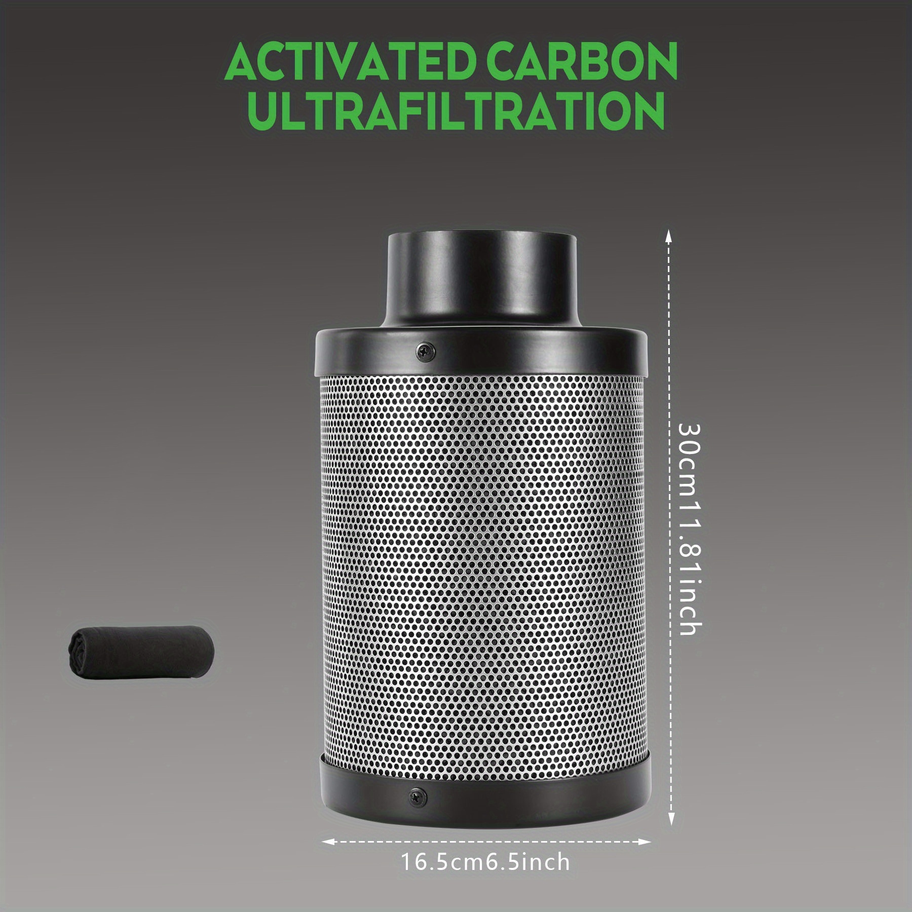 TEMU Nettoyeur d'air cylindrique en acier inoxydable avec filtre à charbon actif, disponible en tailles de 20 cm et 30 cm, une bride en aluminium