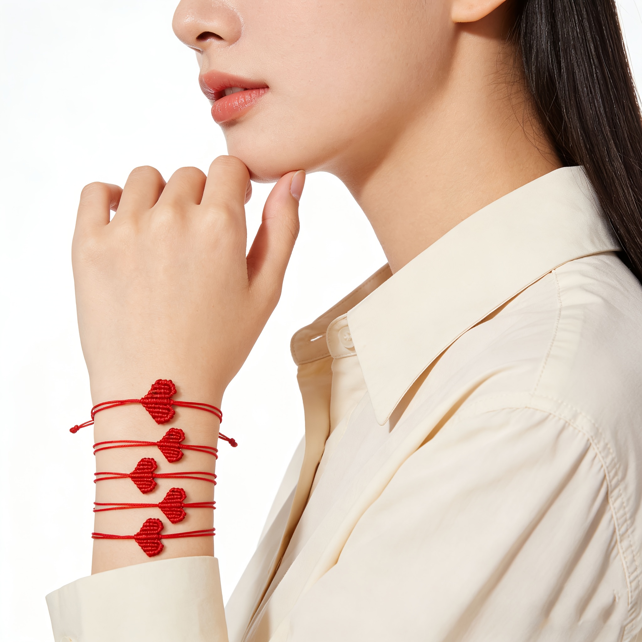 Set of 4 Handmade Heart-Shaped Bracelets, Unisex Gift