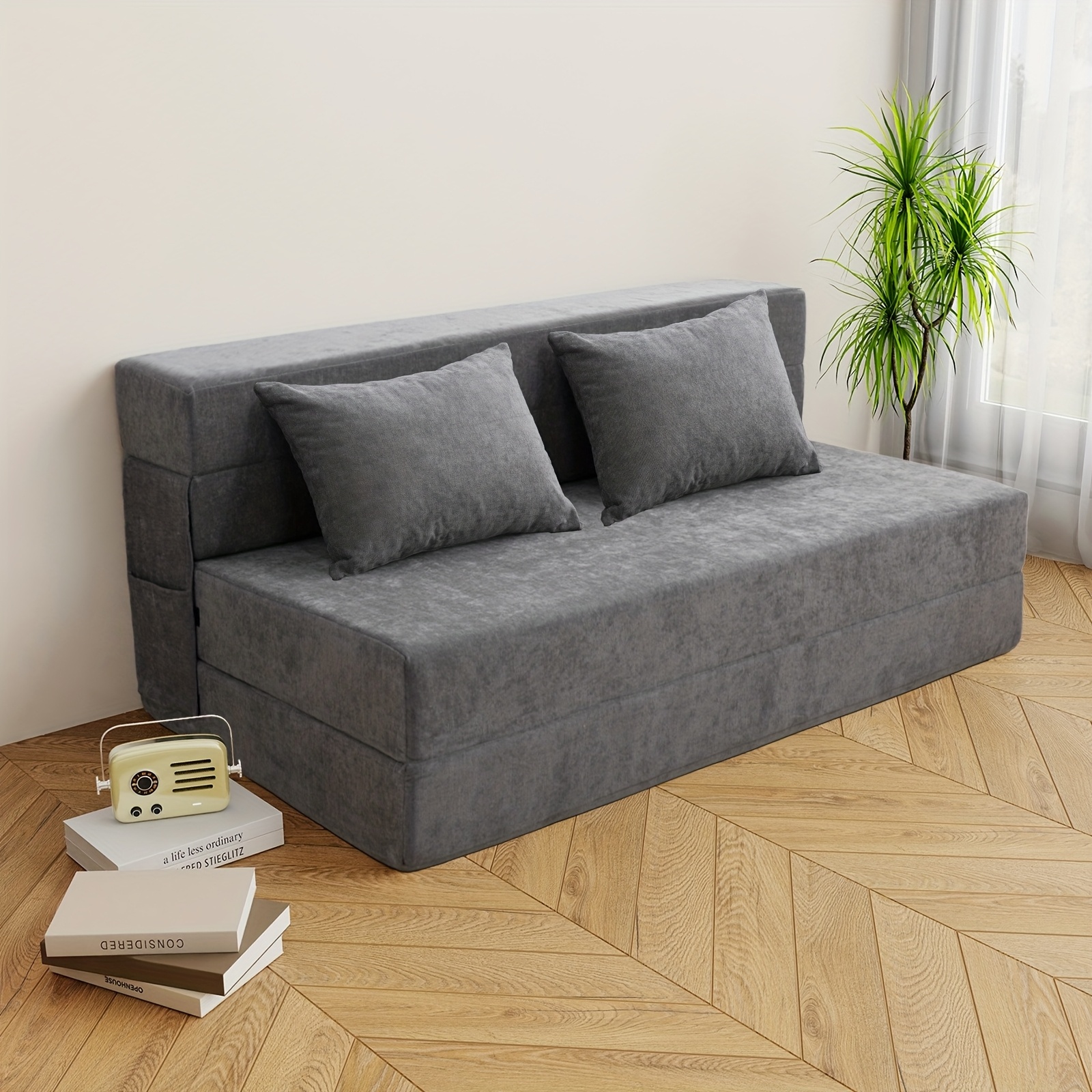 TEMU Folding Sofa Bed, Memory Foam Sofa, Convertible Sleeper Floor Cushion, Sofa Sleeper With Pillows And Washable Seat Covers For Living Room/ Bedroom/