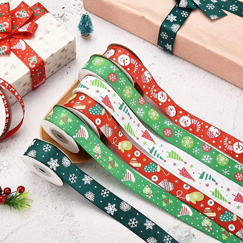 10 Stück Festliche Weihnachtsbänder mit Schneeflocken-Drucken - 39.37 Länge, 25mm Breite, Polyester, Aufhängestil für DIY-Schleifen, Baumdekorationen & Geschenkverpackungen, Verschiedene Farben, Weihnachtsdekorationen