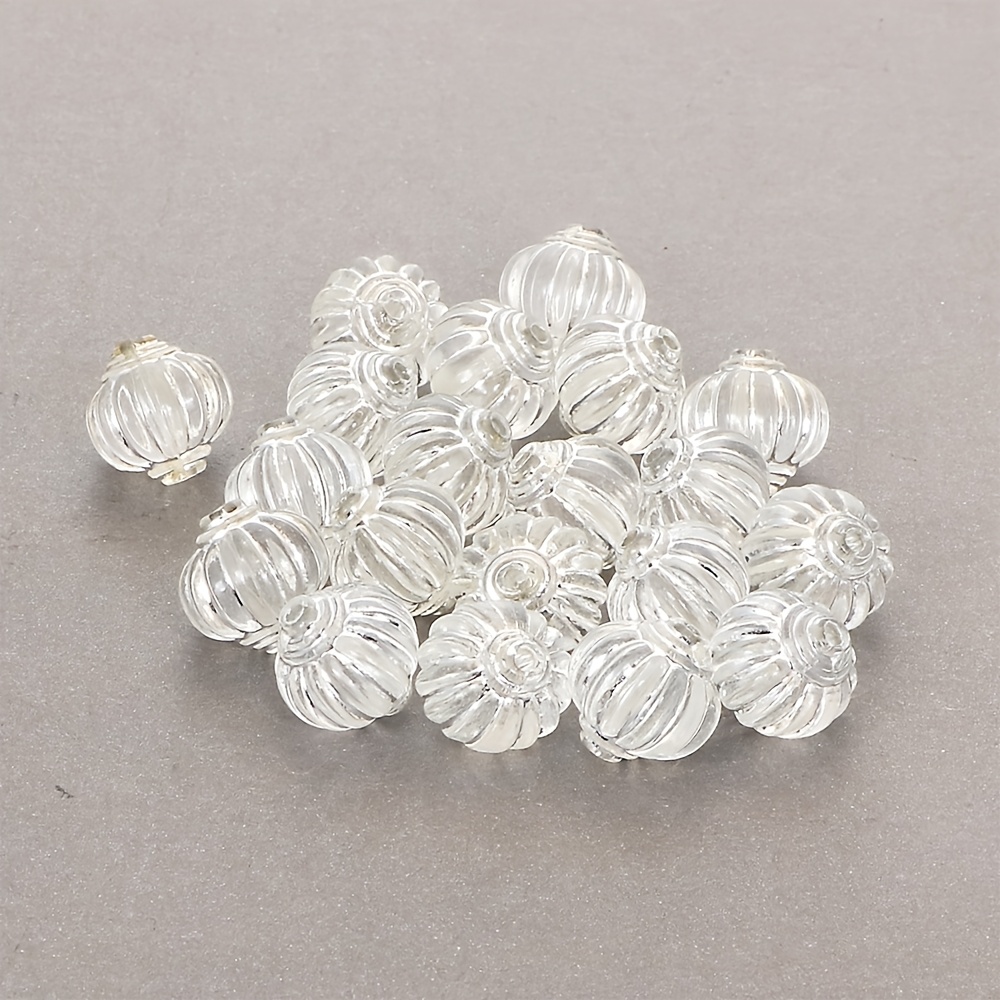 20pcs Transparent Clear With Silvery Accent Acrylic Striped Round Lantern Spacers Loose Beads For Making Accessories