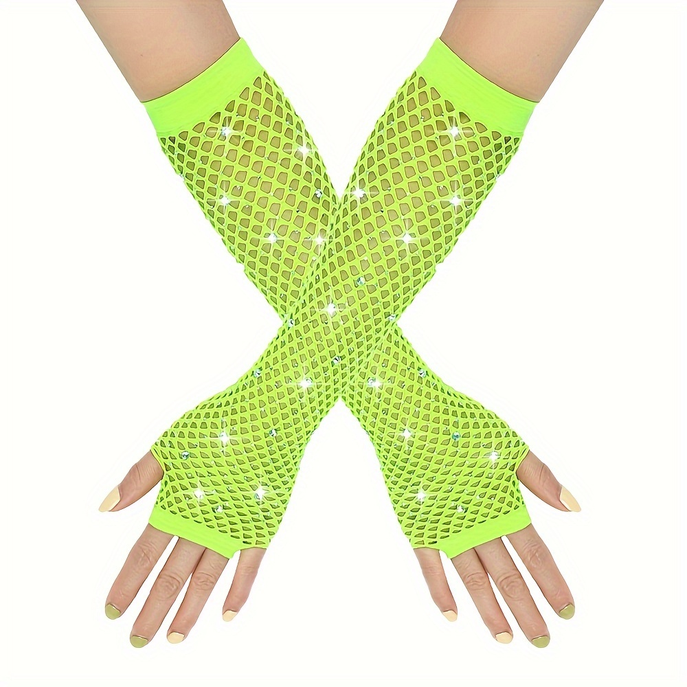 2pcs Rhinestone Party Mesh Net Elastic Gloves