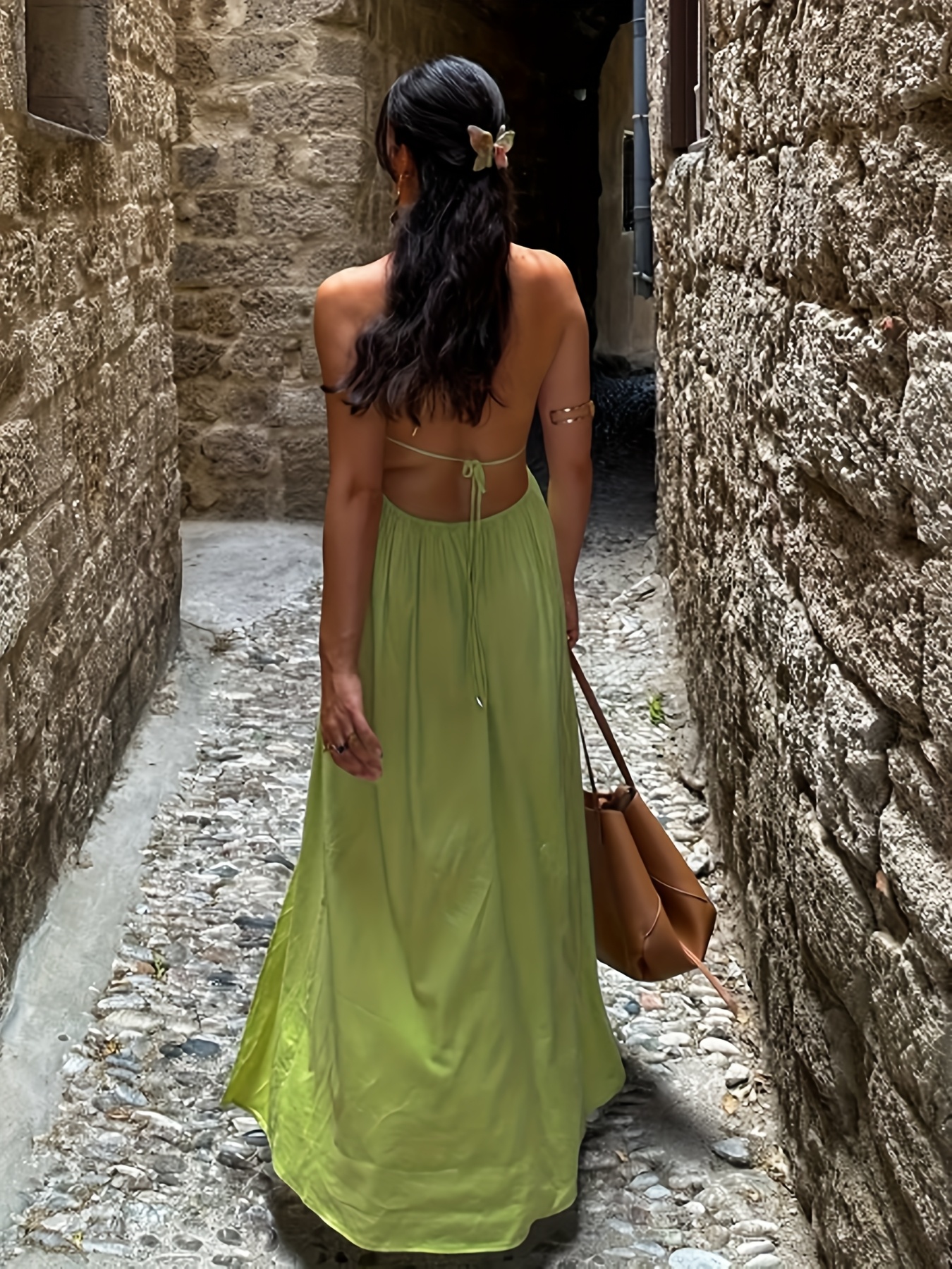 chinese dress ladies Women's All Season Long Dress, Green