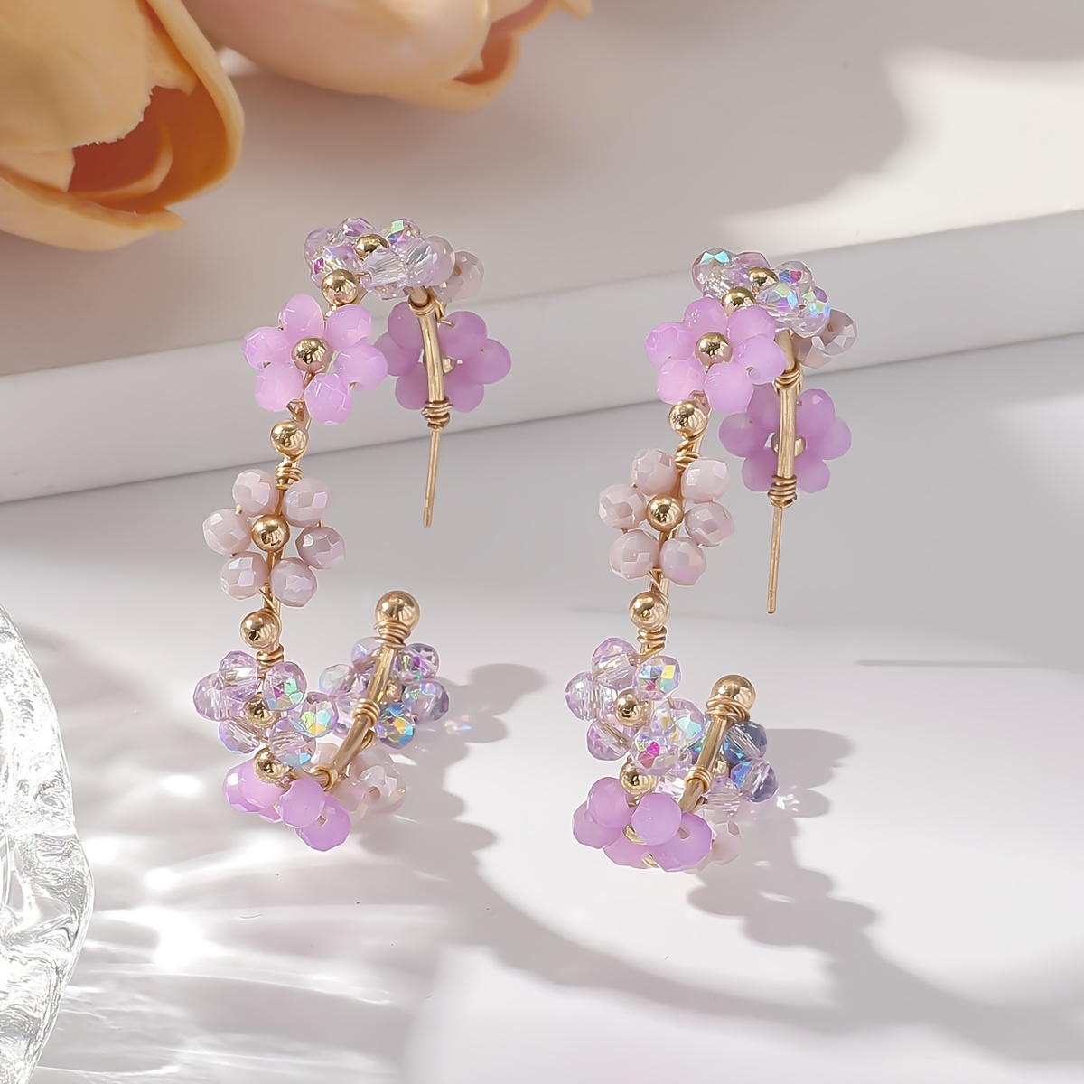 E-shop 1 Paar Bohemian Urlaubsstil Handgefertigte Blumen Ring Ohrringe, Individuelle Geometrische Sonnenblumen Ohrbänder für Damen, Geeignet für und