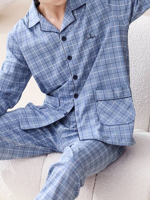 mens 100 cotton large pocket luxury cardigan long sleeve and trousers sleepwear soft comfortable breathble loungewear