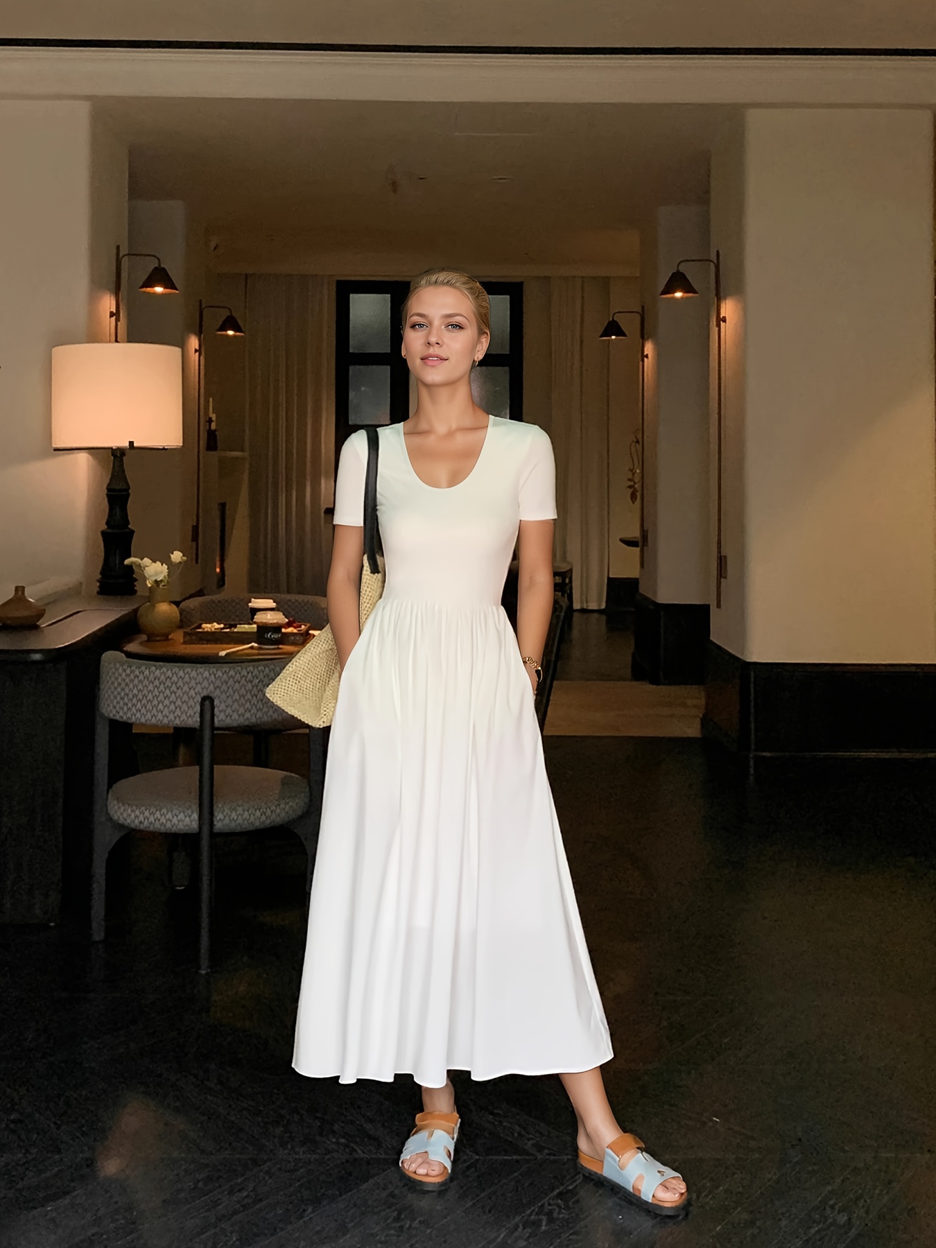 * Short-sleeve Dress for Women, 2026 Summer New High-end White Dress, Long  Skirt, High-quality Women's Clothing
