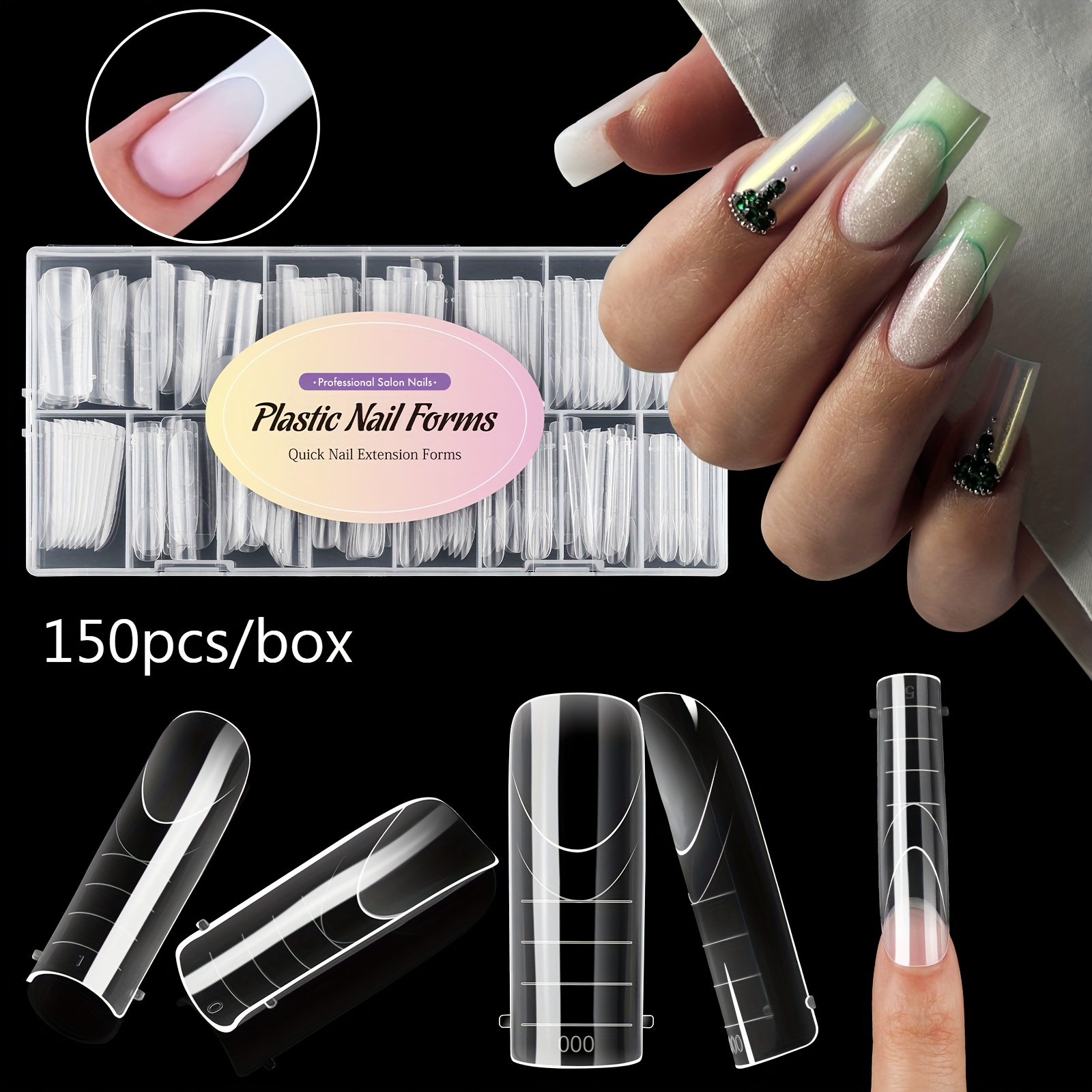 Image of 150pcs/box False Nail Patches, Widened Space Nail Film, With Scale, Tough Material, 15 Specifications From, Create Sweet And Cool Nail Art, Professional Nail Tools Suitable For Beginners