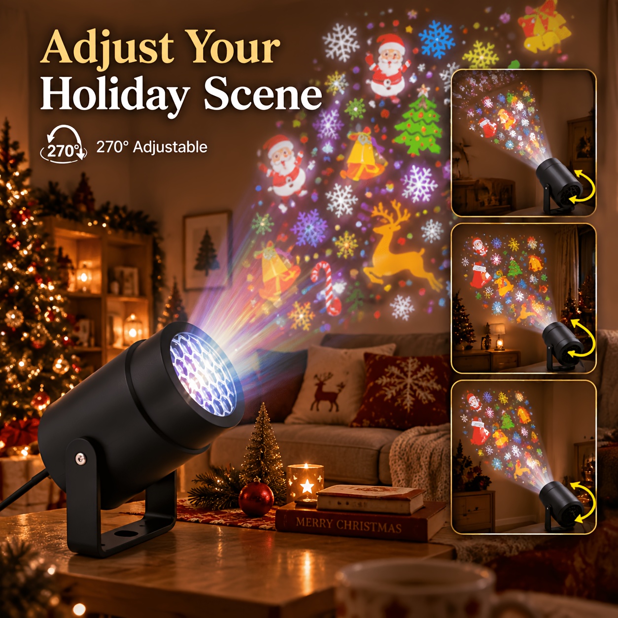 led christmas night light projector 16 kinds of pattern projection lights christmas hd projection atmosphere night light usb dynamic rotating elk candy santa projection holiday lighting decoration ceiling floor christmas halloween decoration Product details 4