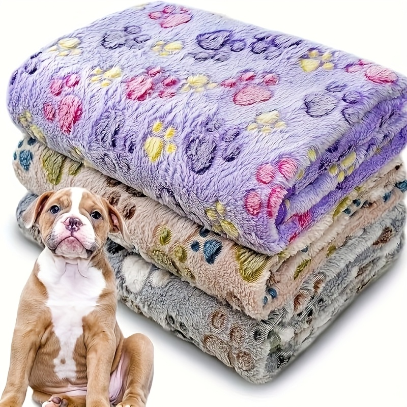 TEMU Three-pack Washable Dog Blanket For Dogs And Cats, Ultra Soft Flannel Pet Blankets - Cute Paw Pattern Pet Mats