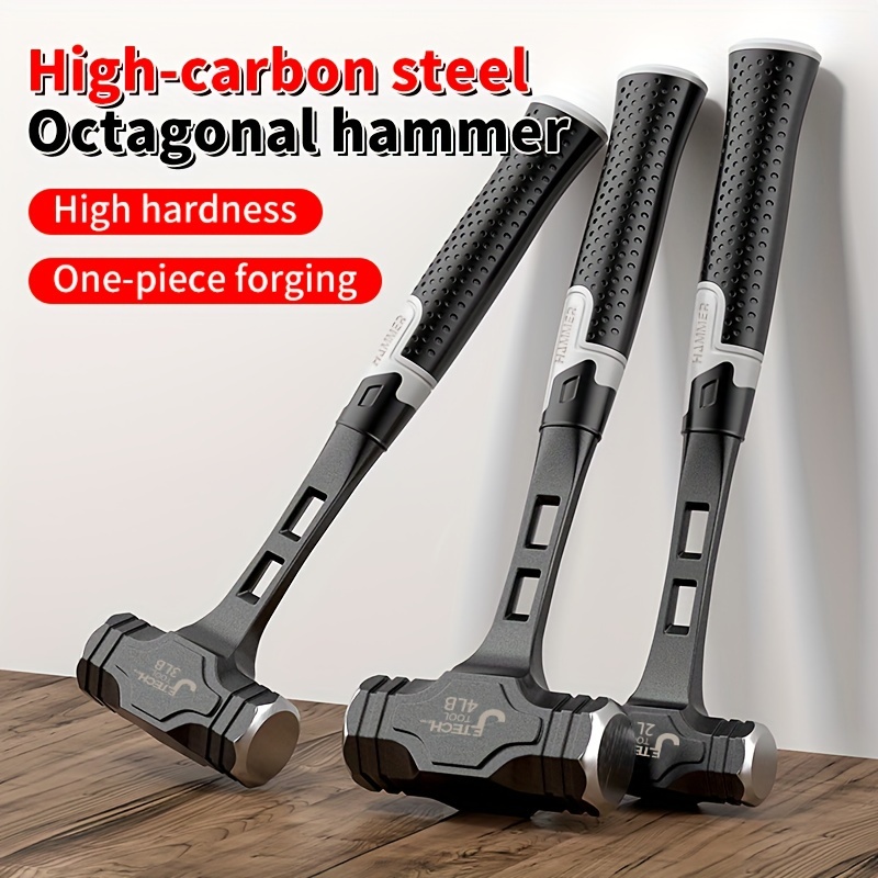 

3 Pcs Industrial Octagonal Hammer: High-carbon Steel, Shock-proof Handle, Ergonomic Grip, Multi-functional, Suitable For Site Wall Smashing - Oudisi Brand