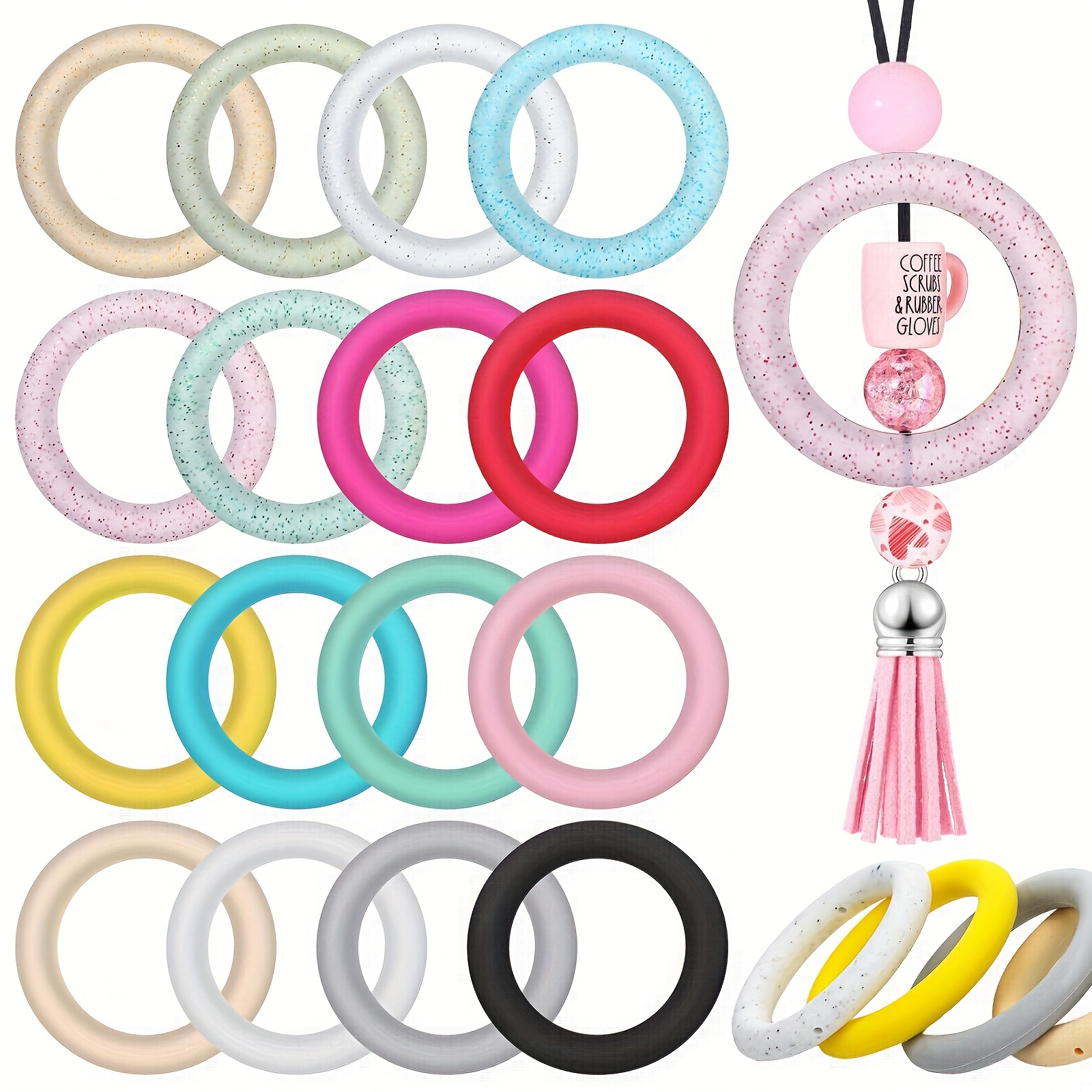 

16 Pcs 65mm Pastel Silicone Rings Set, Colorful Diy Craft Bangle Bracelet Making Kit With 3mm Ring Shape Silicone Beads, Premium Quality Jewelry Supplies, Stylish Accessories For Creative Gifts