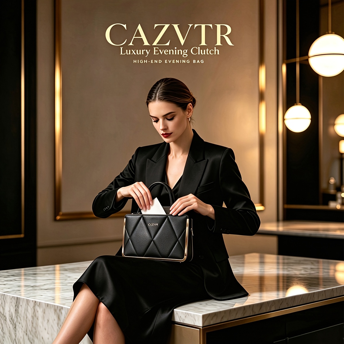 TEMU CAZVTR Bolso de para Mujer Acolchado con Diamantes de Moda, Lujo Asequible, Clutch con Ribete Dorado, Bolso Ajustable de , Un Bolso de Versátil