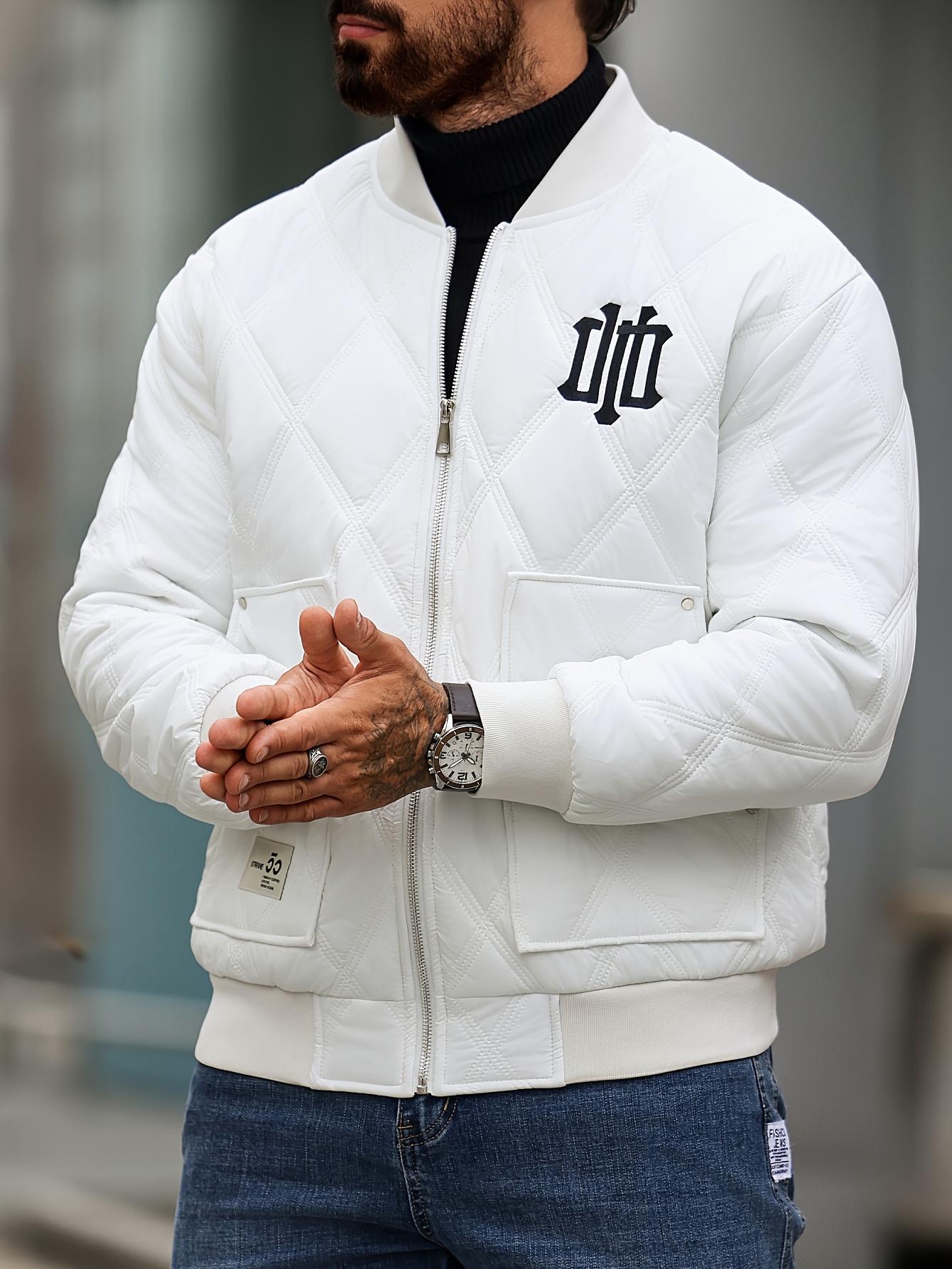 men's thickened windproof baseball collar jacket embroidered