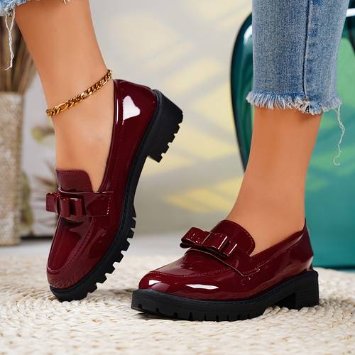 womens elegant bowknot loafers casual slip on flat shoes with thick sole lightweight red cover comfortable fabric lining