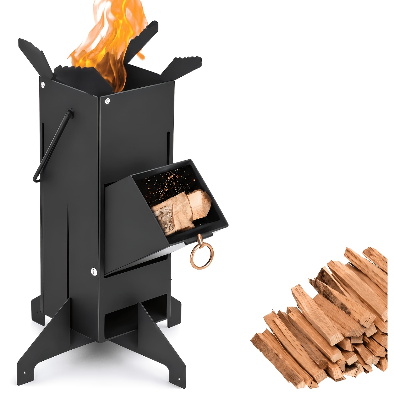 TEMU New Multifunctional Rocket Bbq Grill, Portable Camping Wood Burning Stove, Detachable Design Rocket Stove, Suitable For Barbecue, Suitable For
