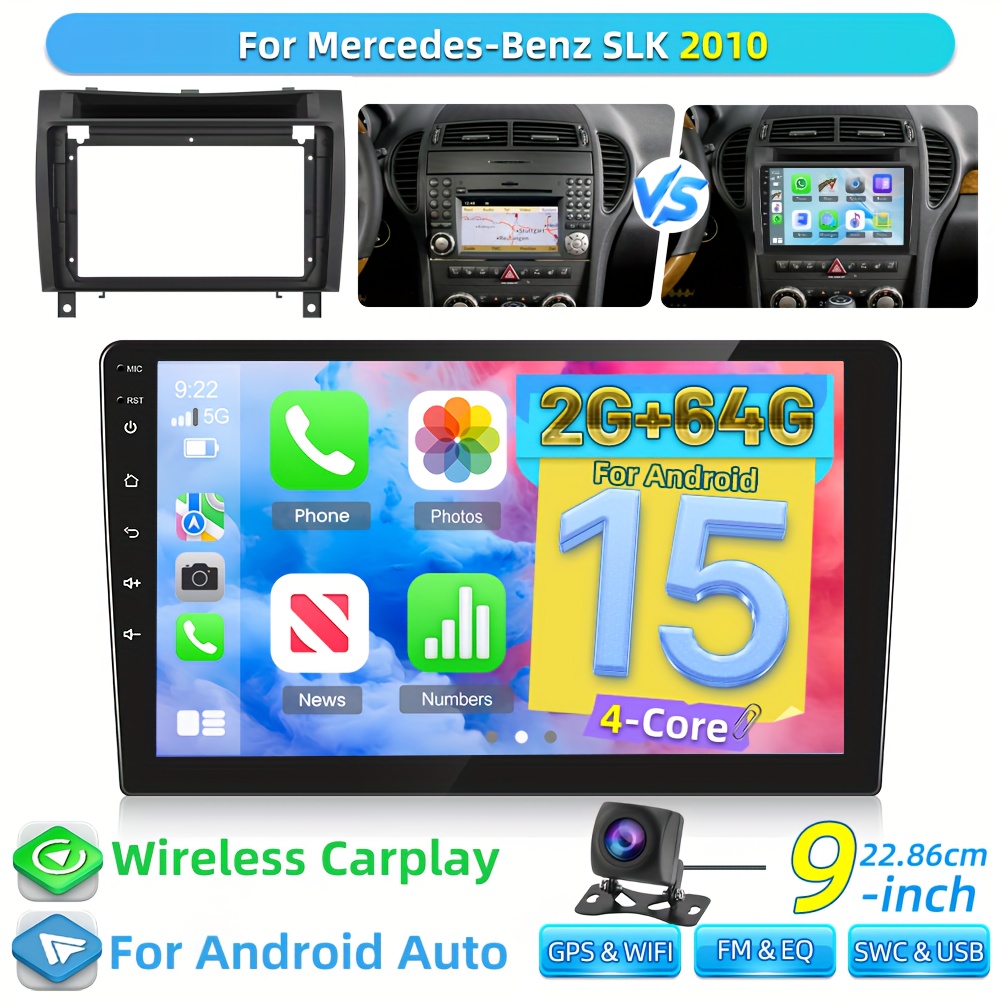 Image of [2g + 64g] Car Stereo Designed For The 2010 For Mercedes-benz Slk Featuring 15, , A 9-inch Touchscreen, Wireless, Gps, Wifi, Fm/rds, Eq, Swc, , And Reversing Capabilities, Without Battery