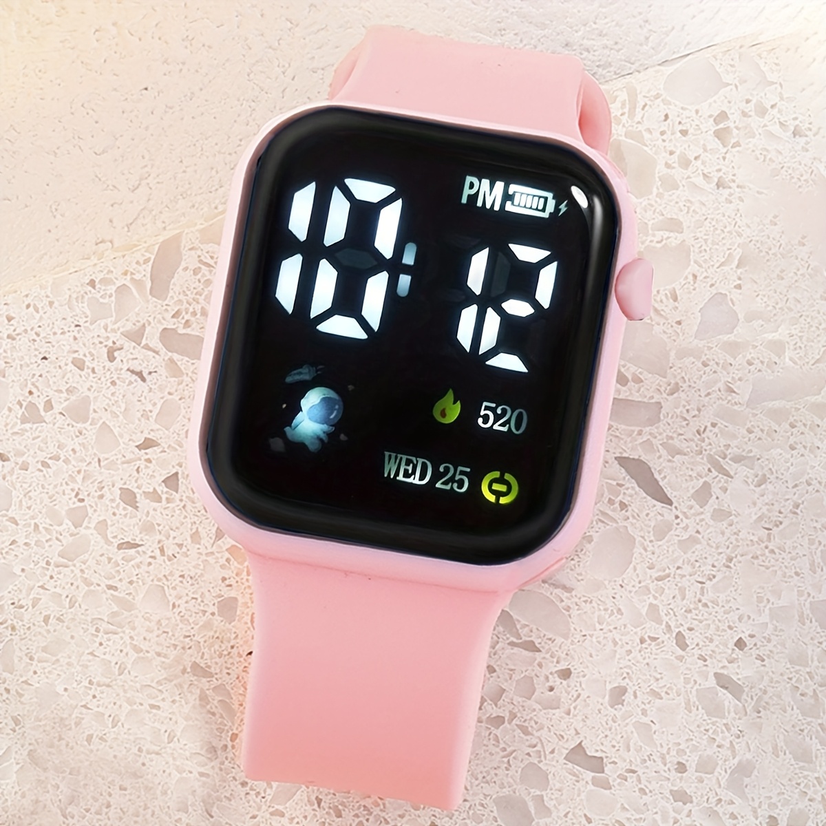 A 6pcs Set of Watches Featuring Cute Cartoon Designs, Pink Astronaut Digital Watches, And Heart Jewelry Sets, Equipped with Flashing LED Lights Suitable for Everyday Wear, Holidays, Sports Bands, Travel Running, And Birthday Gifts