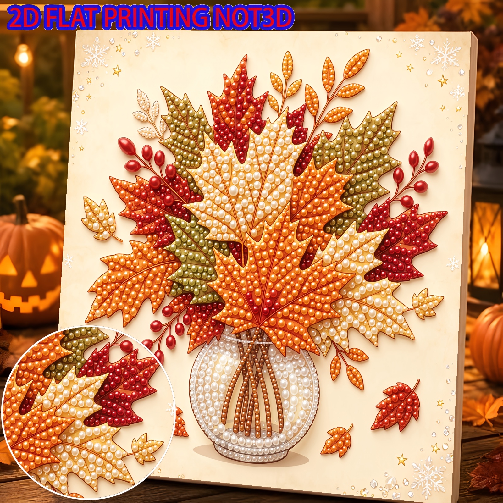 TEMU 2d Flat 1pc 30x30cm/11.81x11.81in Autumn Maple Bottle Scenery Handmade Glue Drill Creative Drill Painting Kit, With Tools And Pearl Drill Bag,